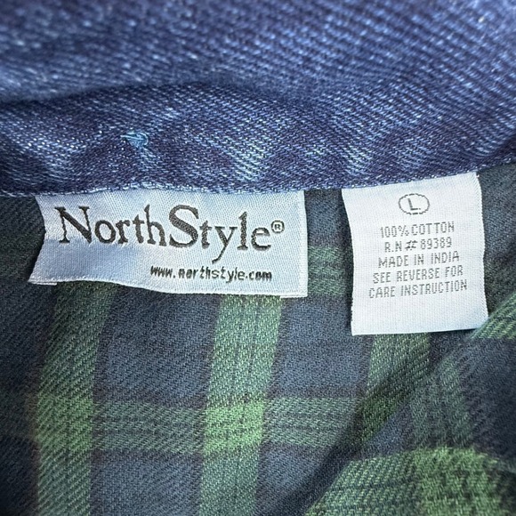 VTG North Style Denim Hooded Jacket Green Plaid Lined Zip Front Women Large - Picture 3 of 9